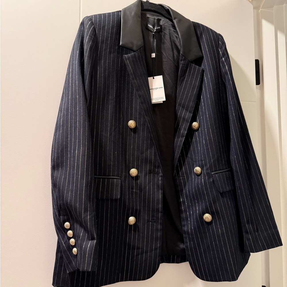Generation Love Pinstripe Blazer with Leather Collar